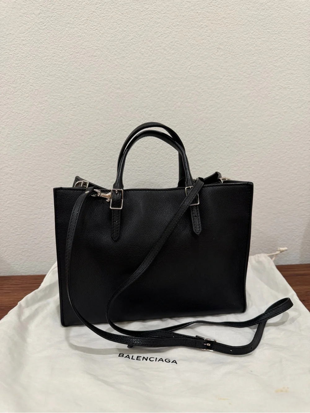 Balenciaga Black Pebbled Leather Structured Satchel